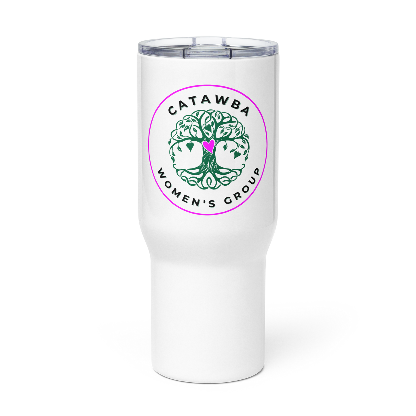 White Travel mug with a handle