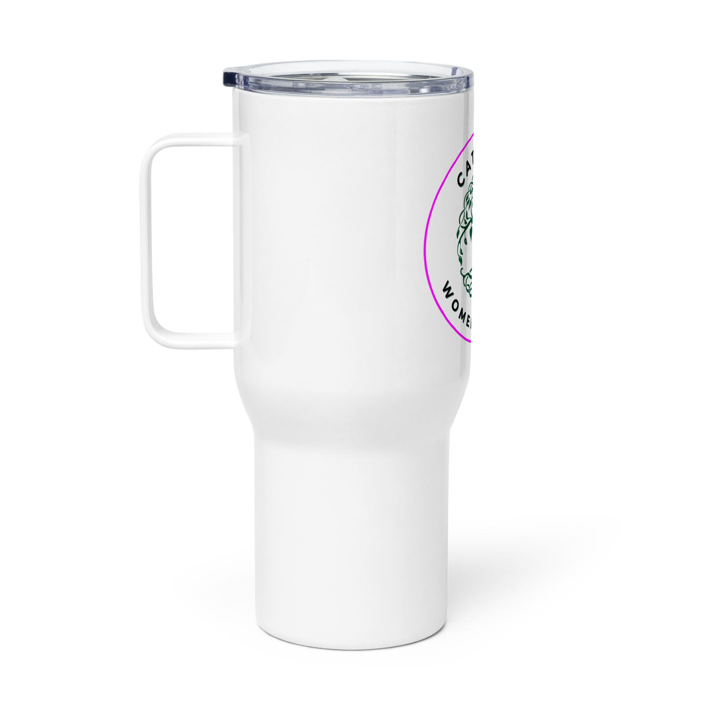 White Travel mug with a handle