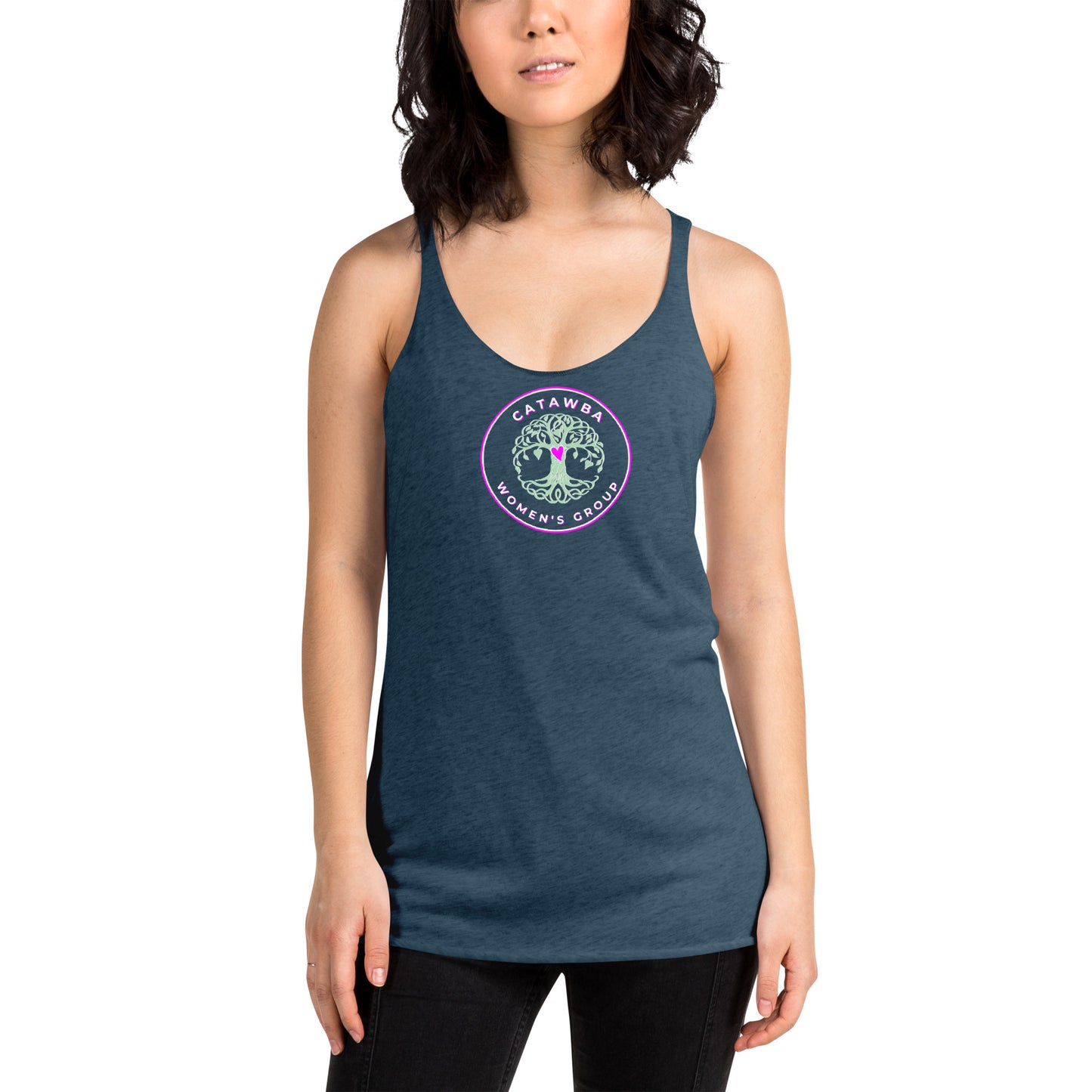 19- Women's Racerback Tank - center logo - darker colors