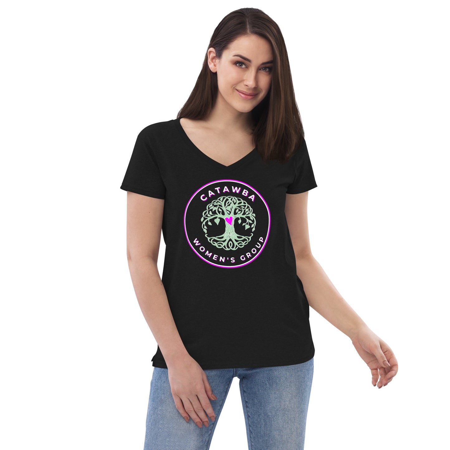 06- Women’s recycled v-neck t-shirt - center logo - darker colors