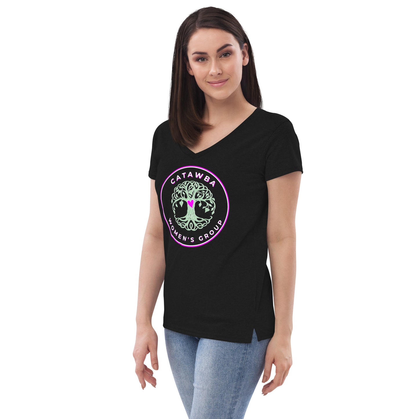 06- Women’s recycled v-neck t-shirt - center logo - darker colors