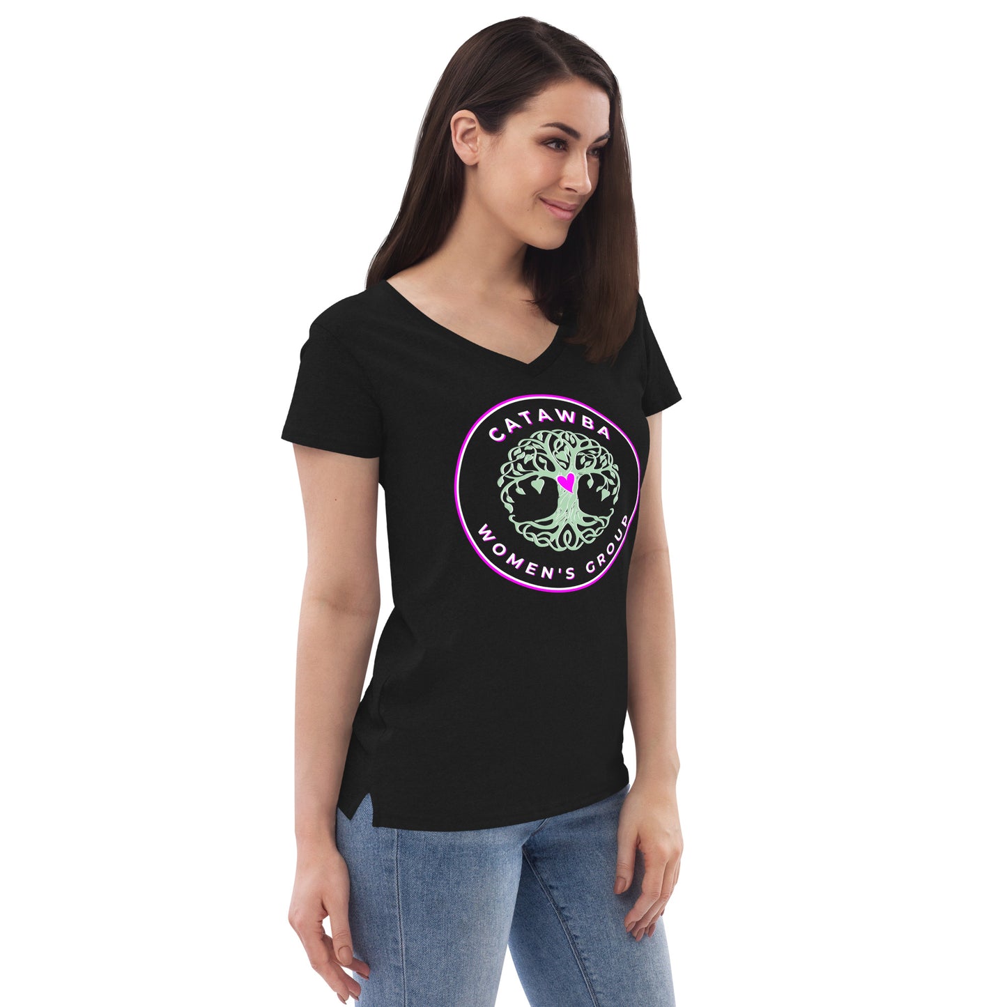 06- Women’s recycled v-neck t-shirt - center logo - darker colors