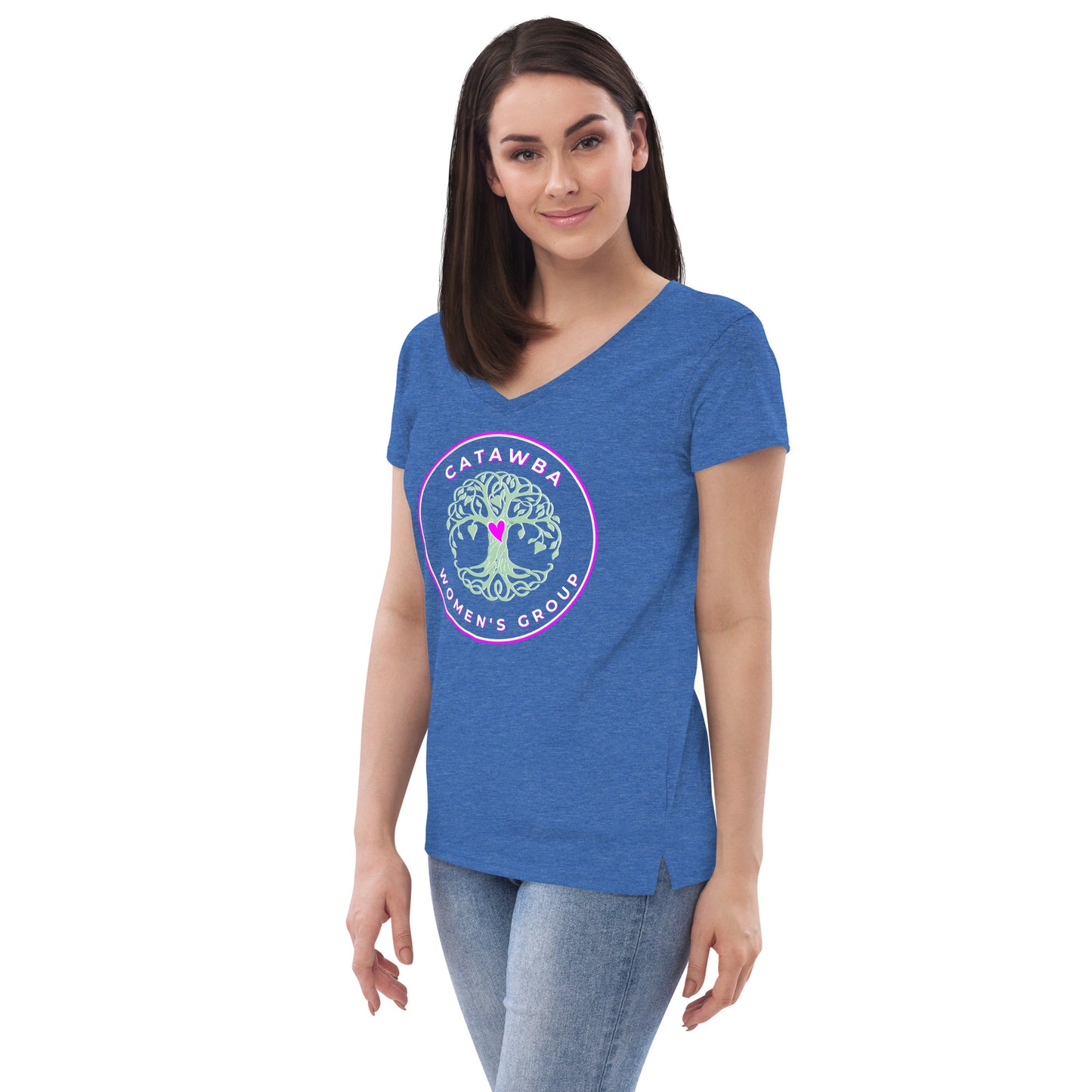 06- Women’s recycled v-neck t-shirt - center logo - darker colors