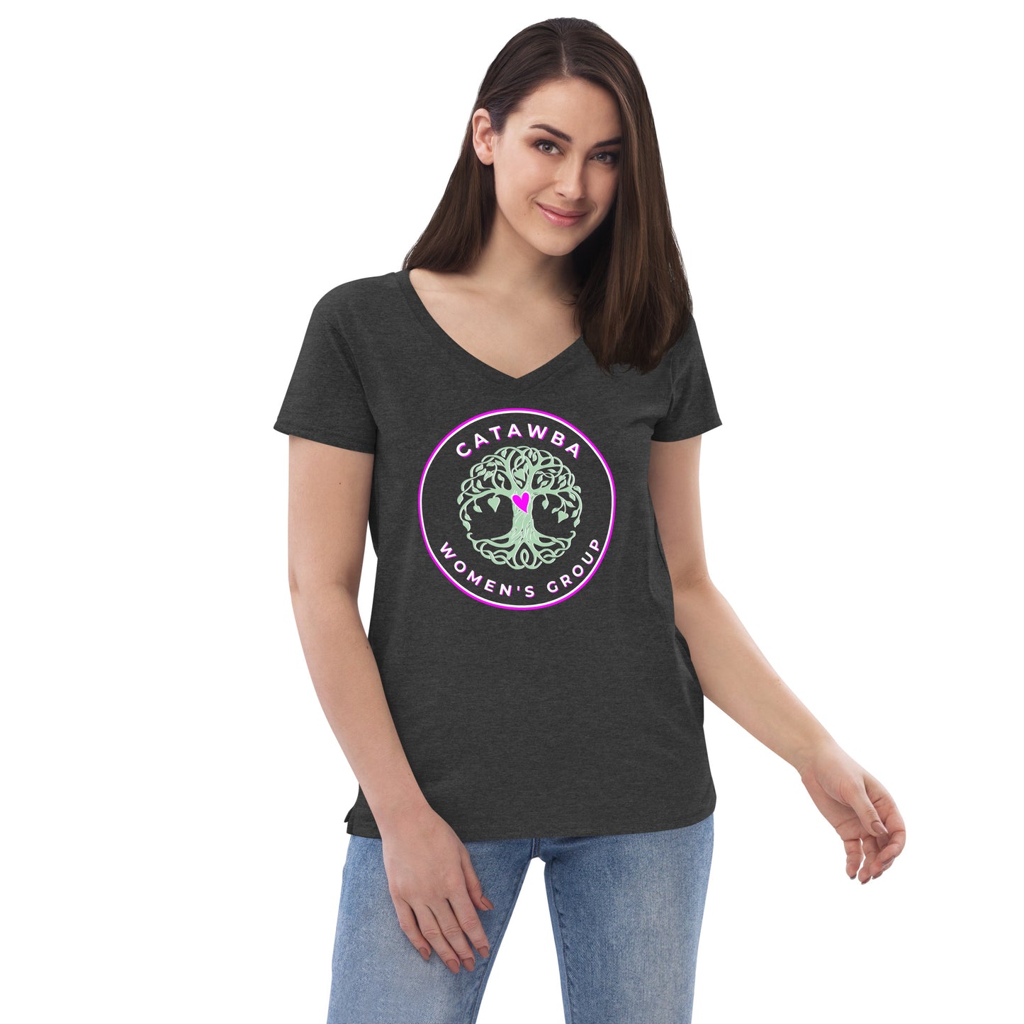 06- Women’s recycled v-neck t-shirt - center logo - darker colors