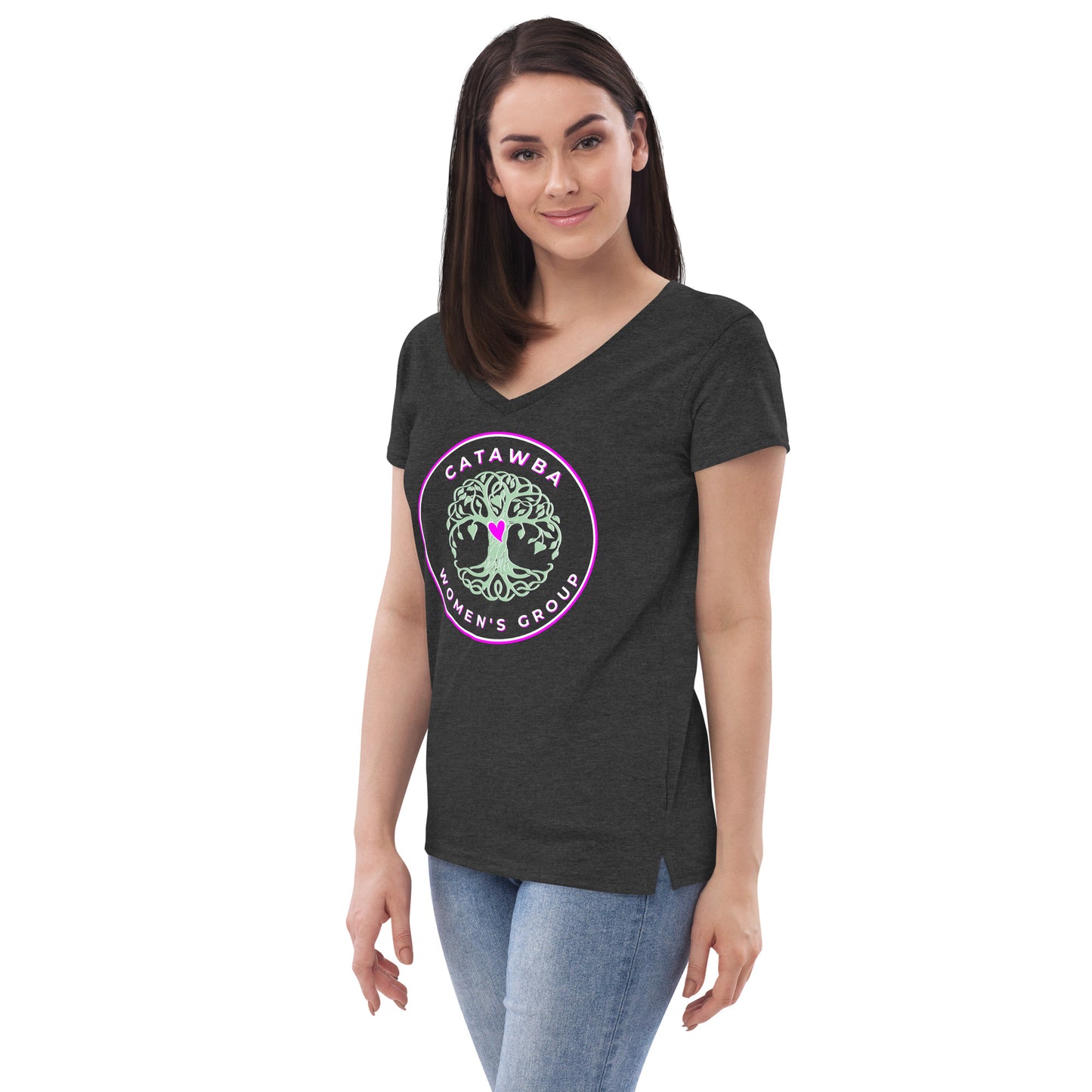 06- Women’s recycled v-neck t-shirt - center logo - darker colors