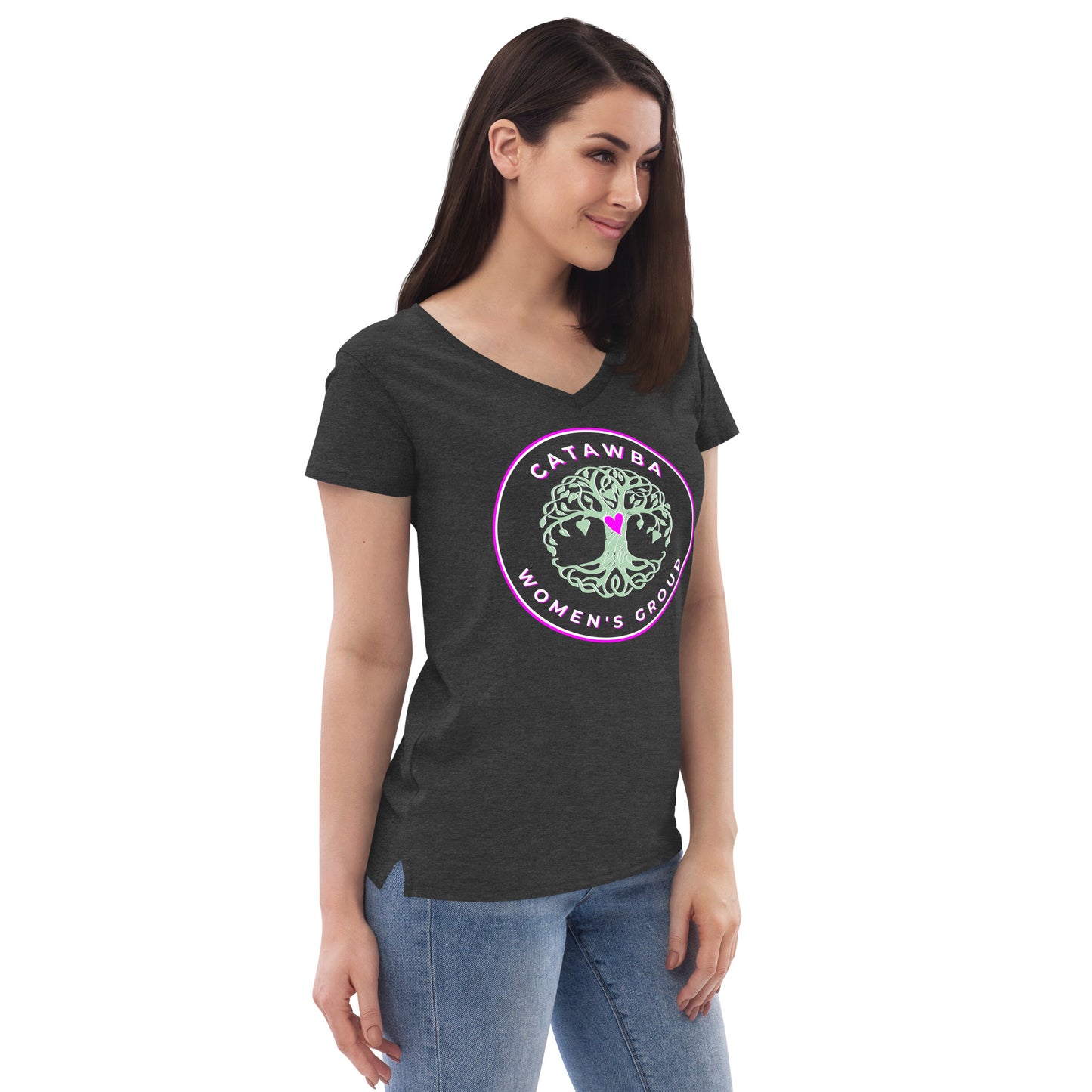 06- Women’s recycled v-neck t-shirt - center logo - darker colors
