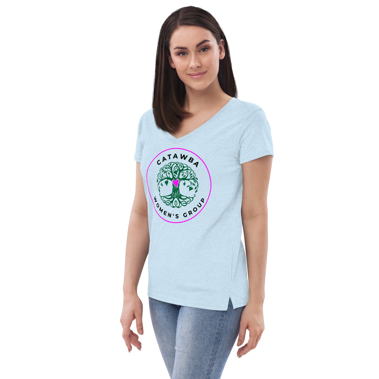 07- Women’s recycled v-neck t-shirt - center logo light colors
