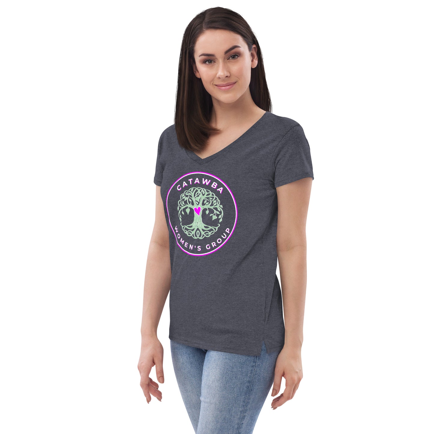 06- Women’s recycled v-neck t-shirt - center logo - darker colors