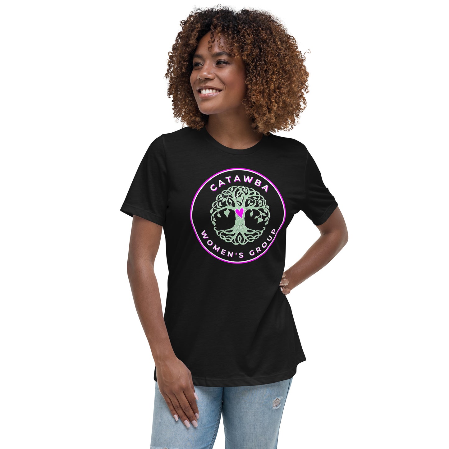01- Women's Relaxed T-Shirt - center logo - darker colors