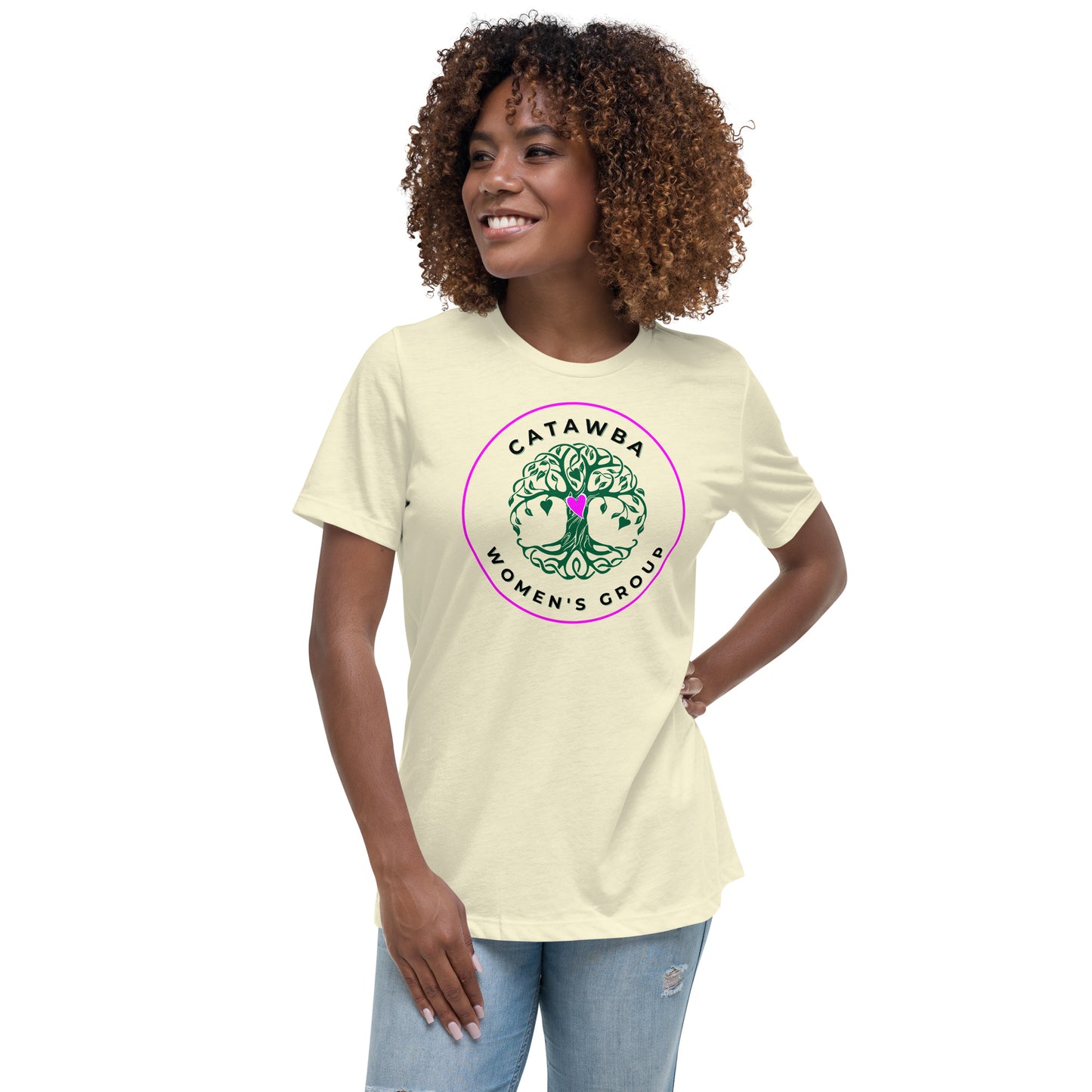 02- Women's Relaxed T-Shirt - center logo lighter colors