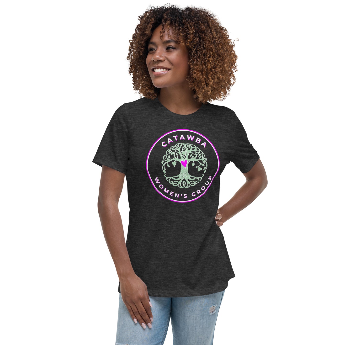01- Women's Relaxed T-Shirt - center logo - darker colors