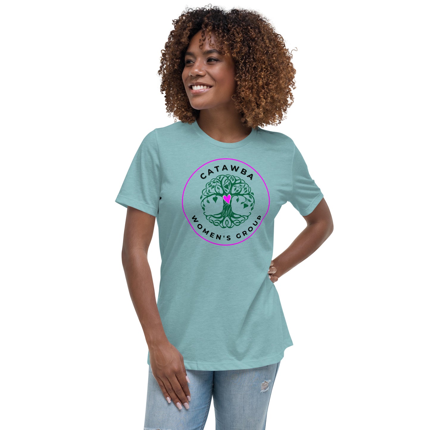 02- Women's Relaxed T-Shirt - center logo lighter colors