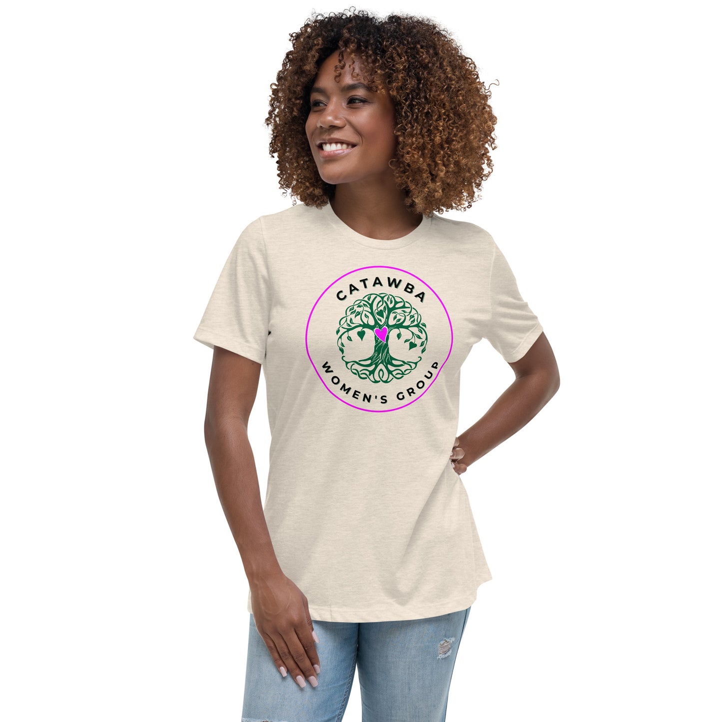 02- Women's Relaxed T-Shirt - center logo lighter colors