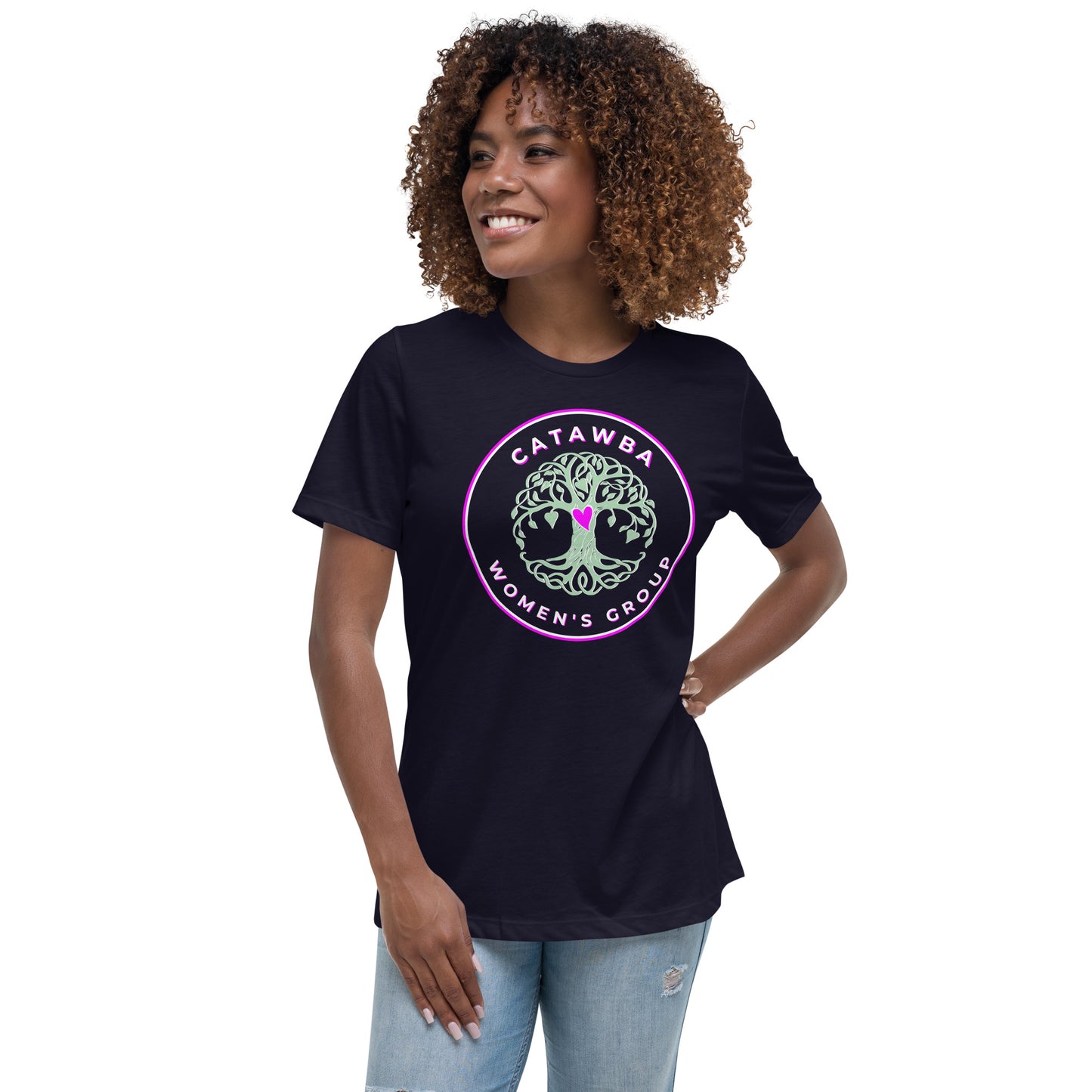 01- Women's Relaxed T-Shirt - center logo - darker colors