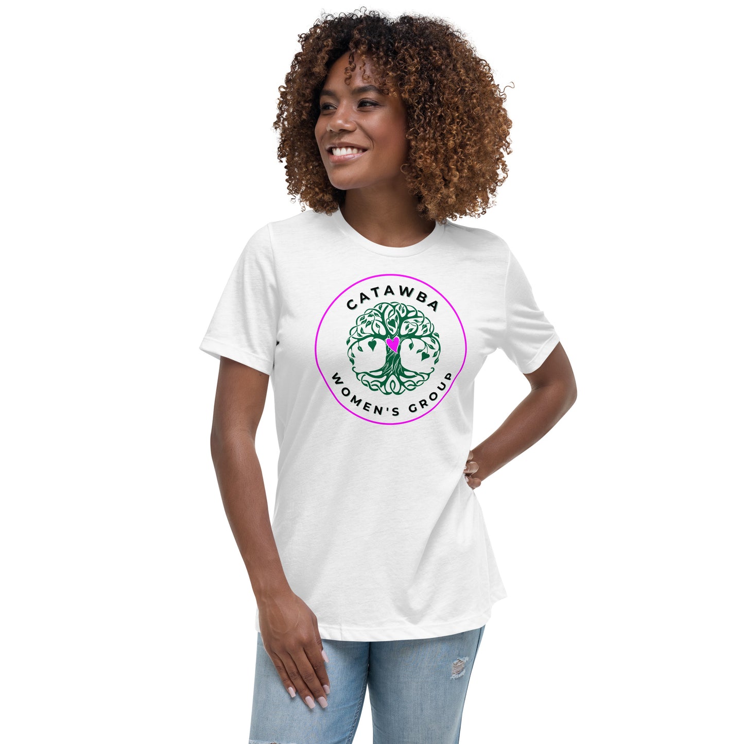 02- Women's Relaxed T-Shirt - center logo lighter colors